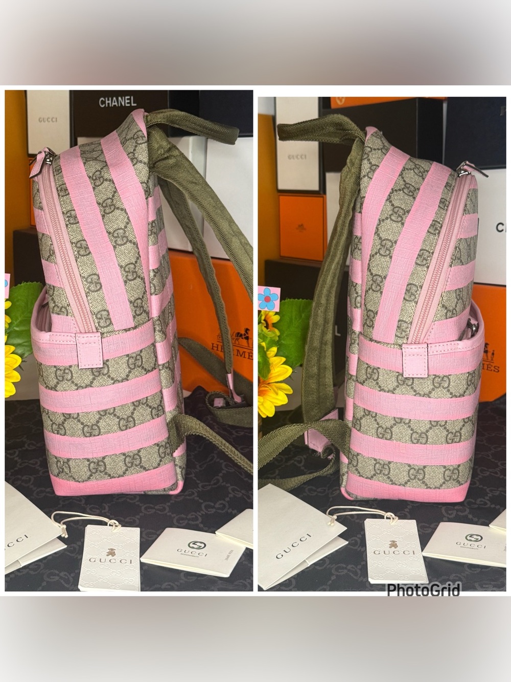 GUCCI w/COA Euc Kids Striped GG Supreme Canvas Backpack - Picture 6 of 17